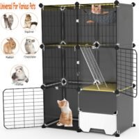 3-Tier Cat Cage Indoor Cat Enclosures with Litter Box Hammock Metal Cat Kennel 730056002238