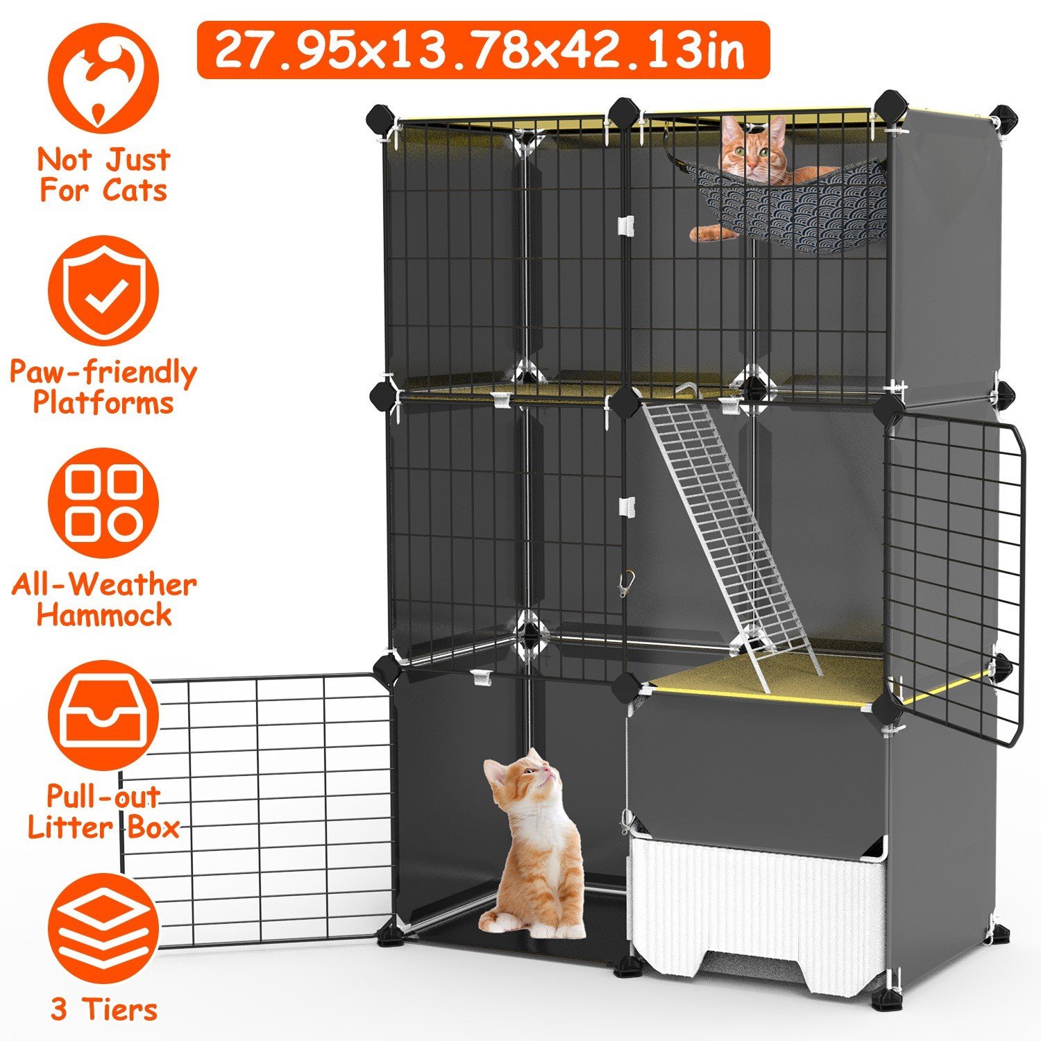 3-Tier Cat Cage Indoor Cat Enclosures with Litter Box Hammock Metal Cat Kennel 730056002238 - Image 2