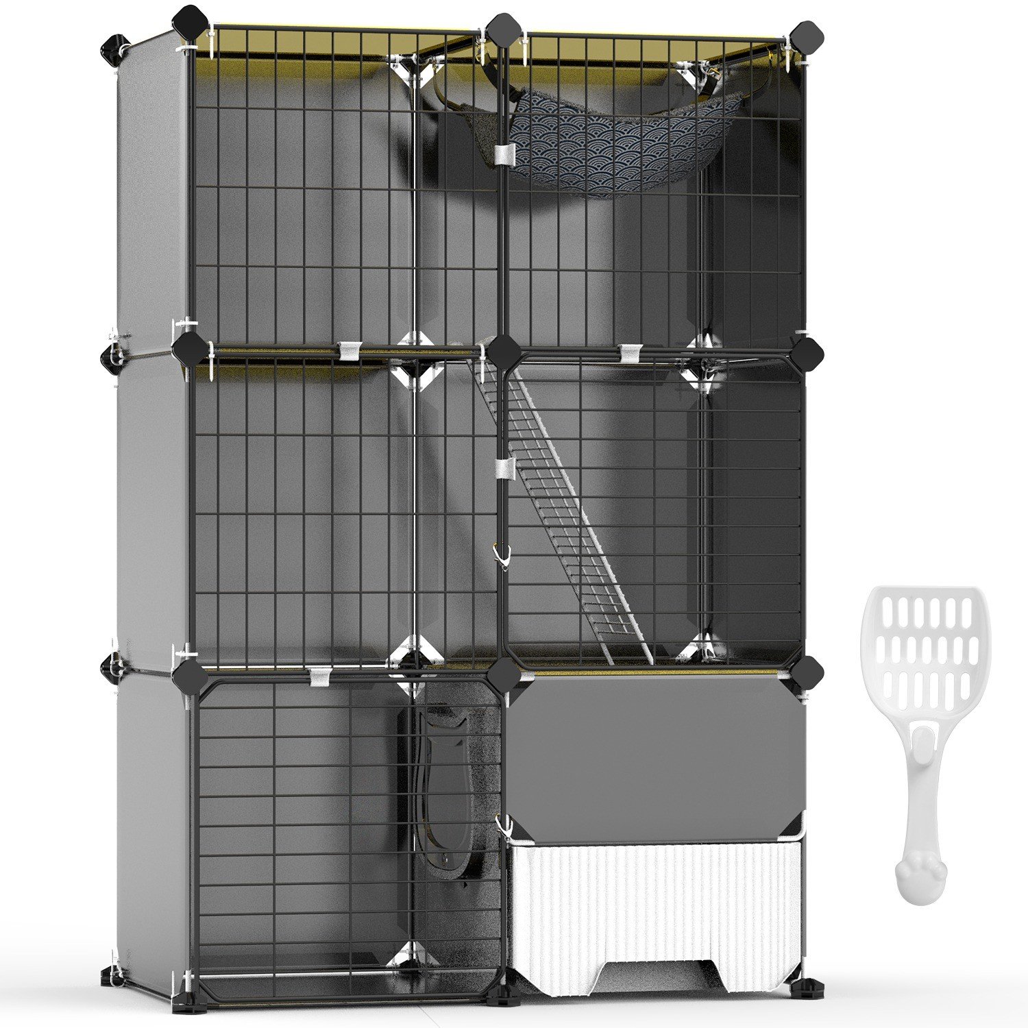3-Tier Cat Cage Indoor Cat Enclosures with Litter Box Hammock Metal Cat Kennel 730056002238 - Image 3