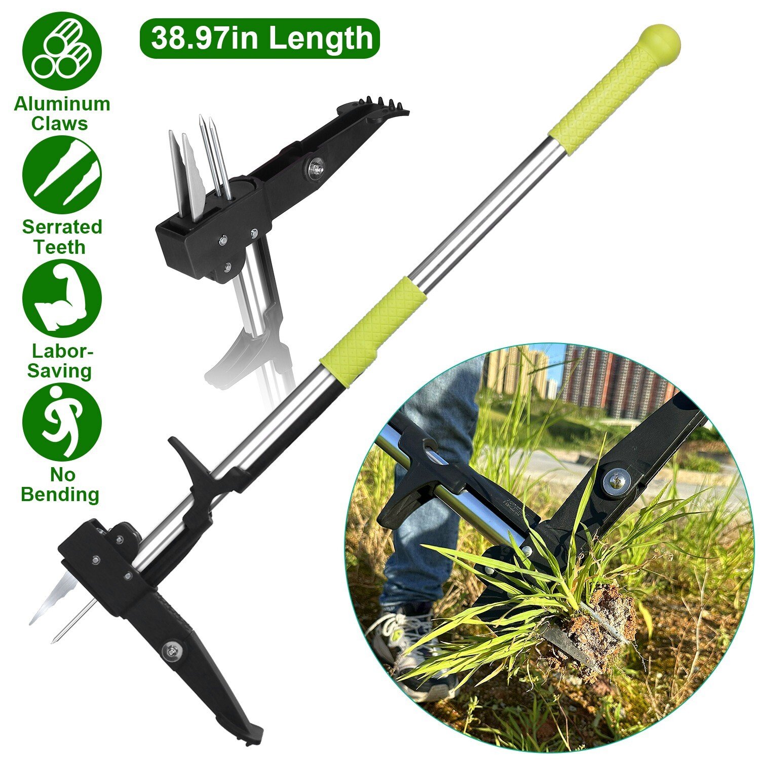 Weeder Puller Stand Up Weed Tool with 39" Handle Garden Weed Root Remover Killer
