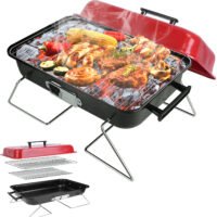 Portable Charcoal Grill with Lid TabletopBBQ Grill for Camping Cooking Folding
