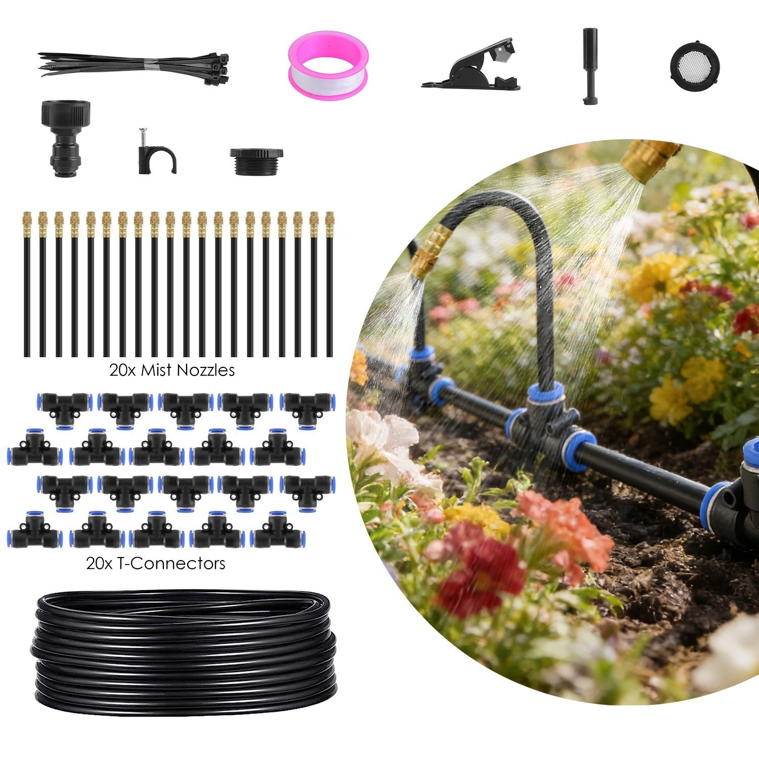 49Ft 360° Bendable Drip Irrigation System Kit Automatic with 20PCS Mist Nozzles - Image 4