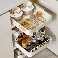 17"Dx12"W Pull Out Cabinet Organizer Stick On Drawer Carbon Steel Pull Out Shelf