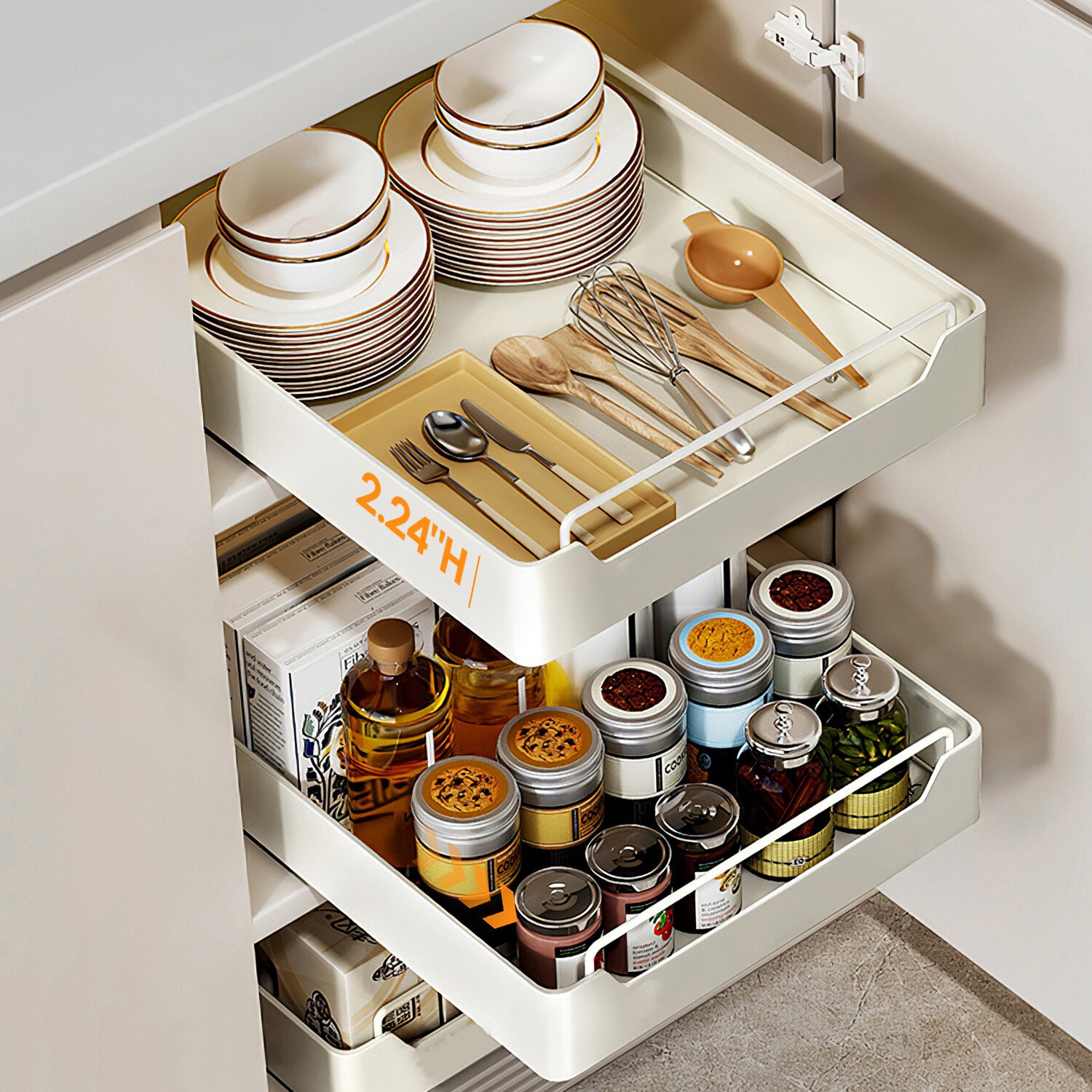 17"Dx12"W Pull Out Cabinet Organizer Stick On Drawer Carbon Steel Pull Out Shelf