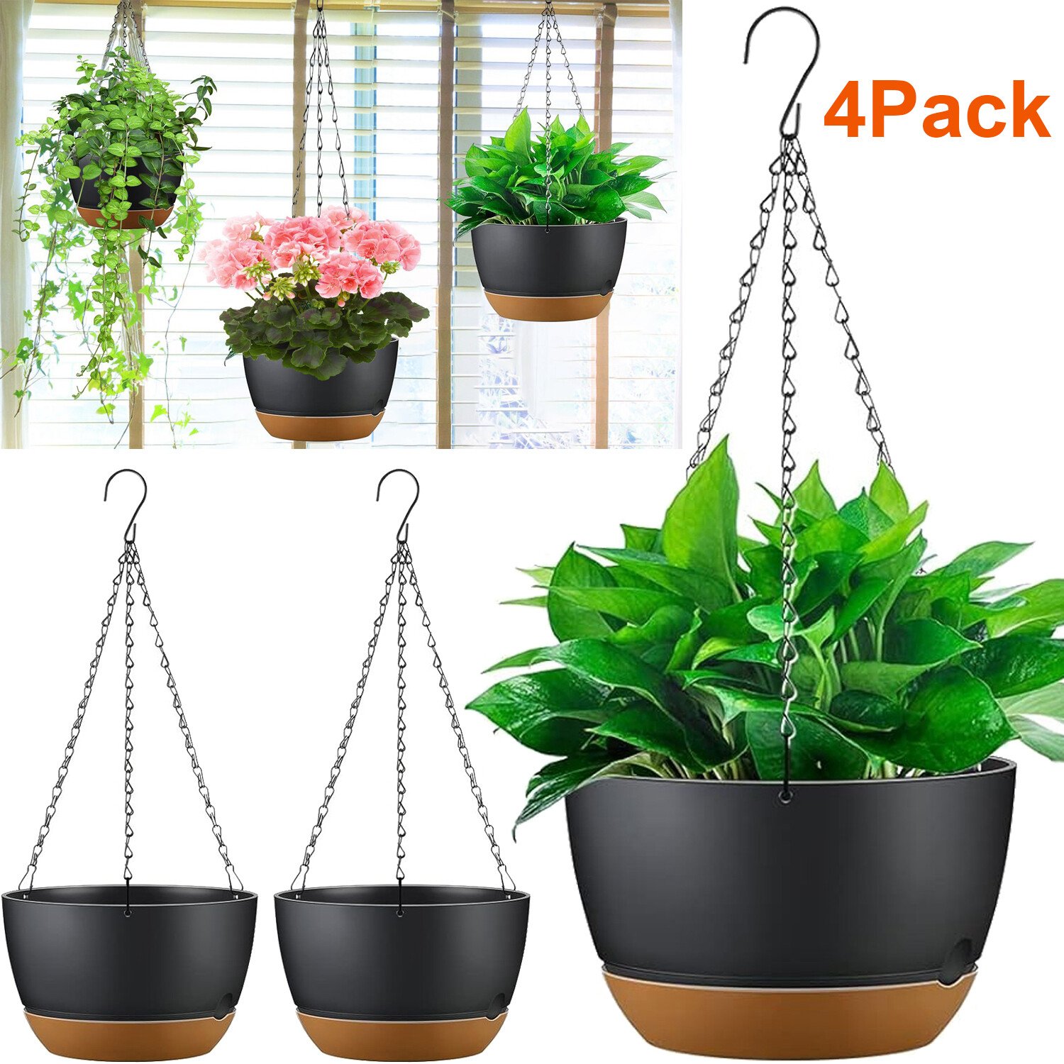 4 Pack Decorative Hanging Planter Pot for Living Spaces Garden Drainage Holes