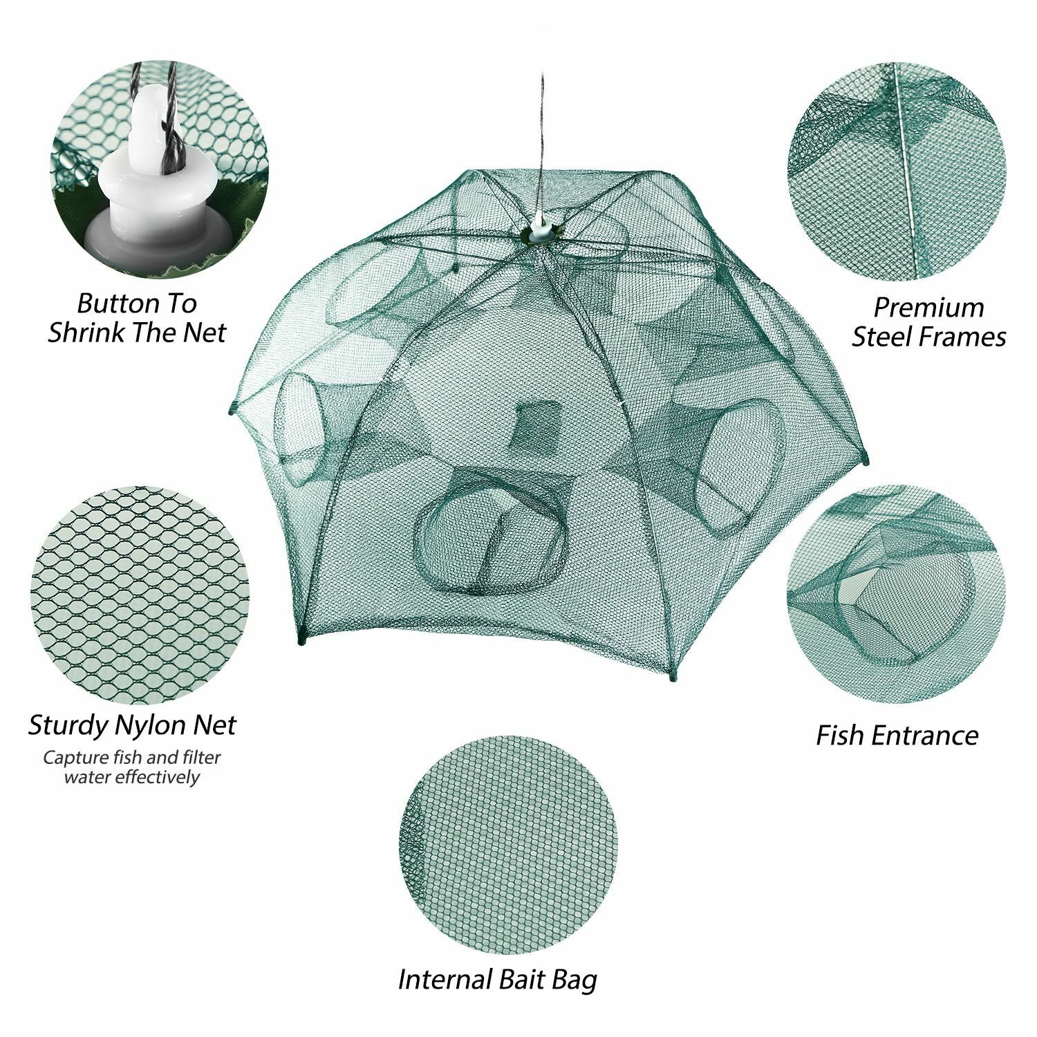 Fishing Trap Net Crab Net Fish Shrimp Minnow Bait Cast Mesh Trap Automatic Folde - Image 3