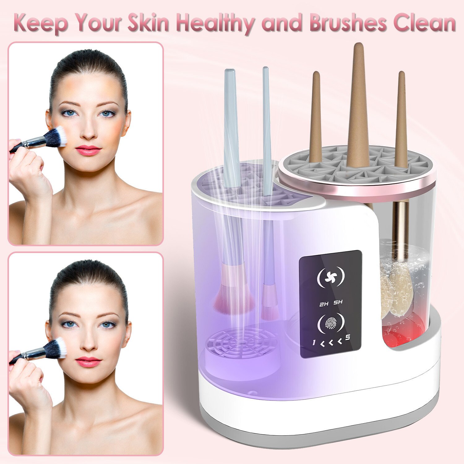 Electric Makeup Brush Cleaner Machine with Timer Digital Display Cleaning Drying - Image 3