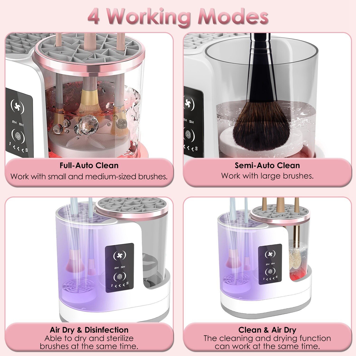 Electric Makeup Brush Cleaner Machine with Timer Digital Display Cleaning Drying - Image 5