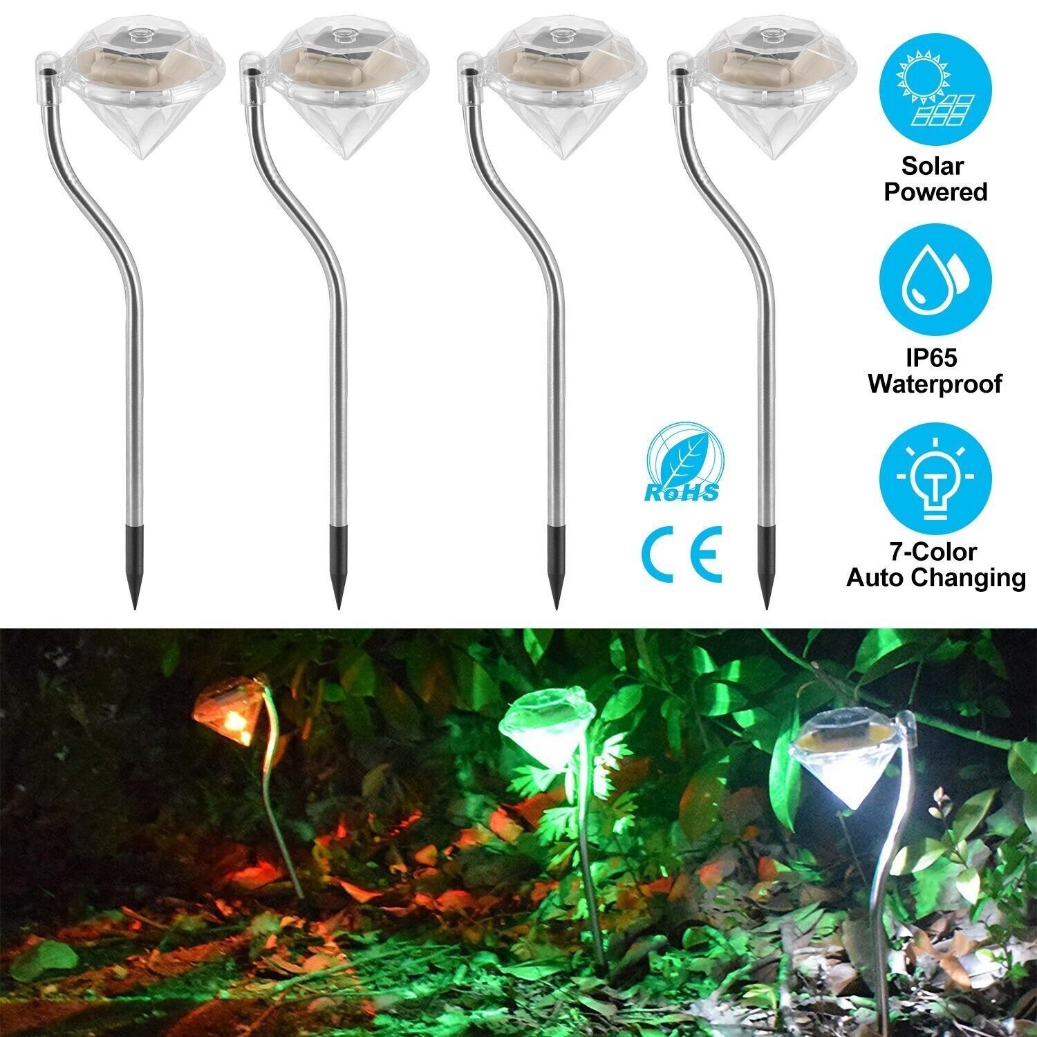 4PCS Solar Lights Color Changing Stake Lamp for Yard Pathway Decor Waterproof - Image 2