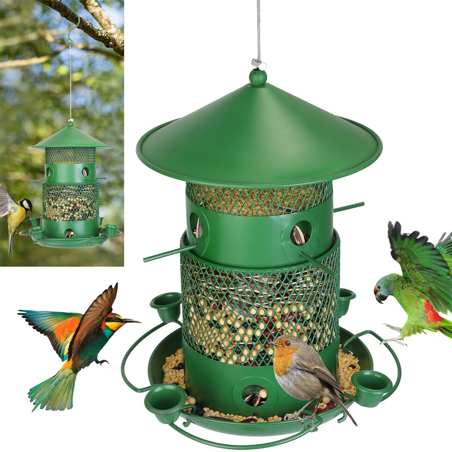 Metal Bird Feeder for Outdoor Hanging Bird Lovers Squirrel Proof w/ 4 Water Cups