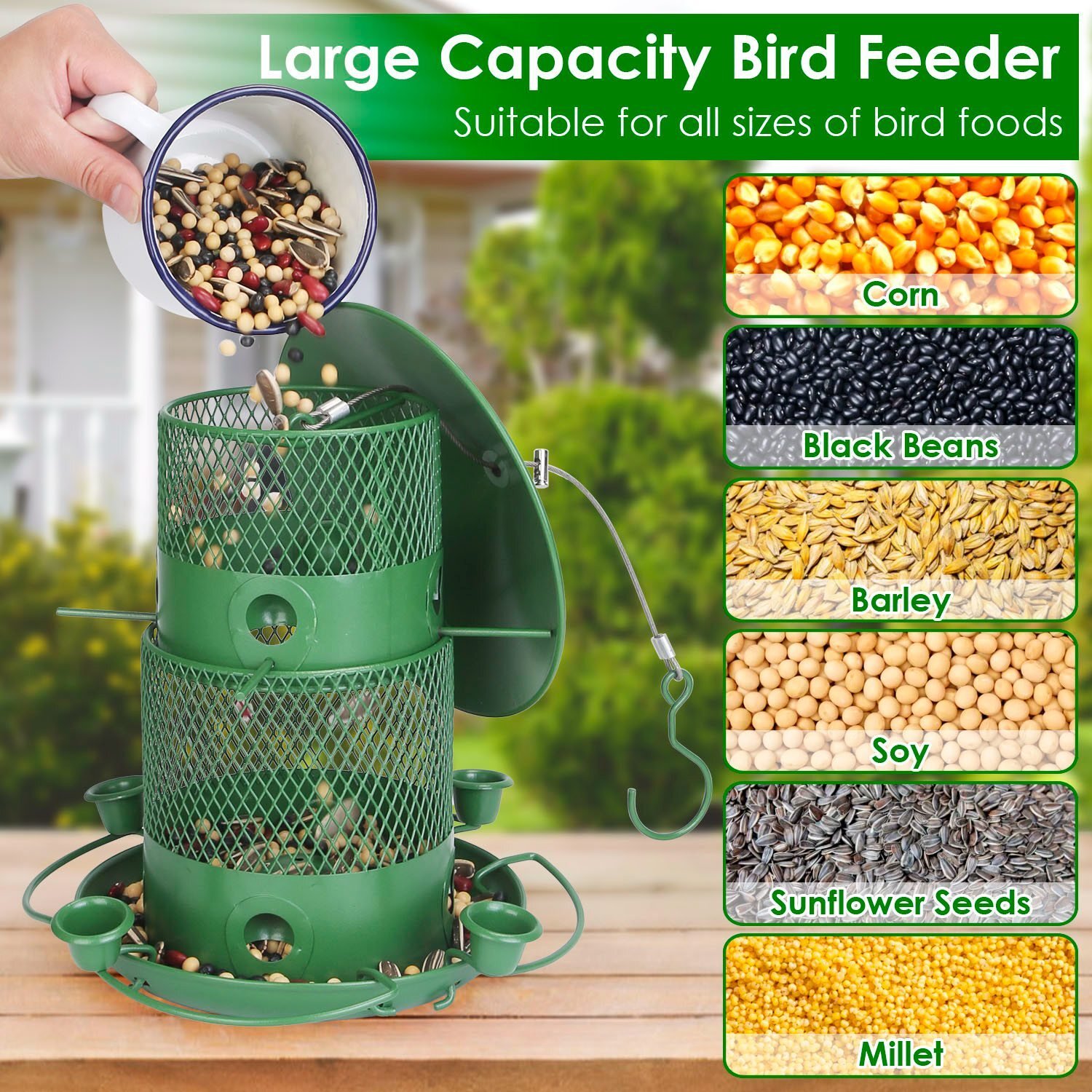 Metal Bird Feeder for Outdoor Hanging Bird Lovers Squirrel Proof w/ 4 Water Cups - Image 3
