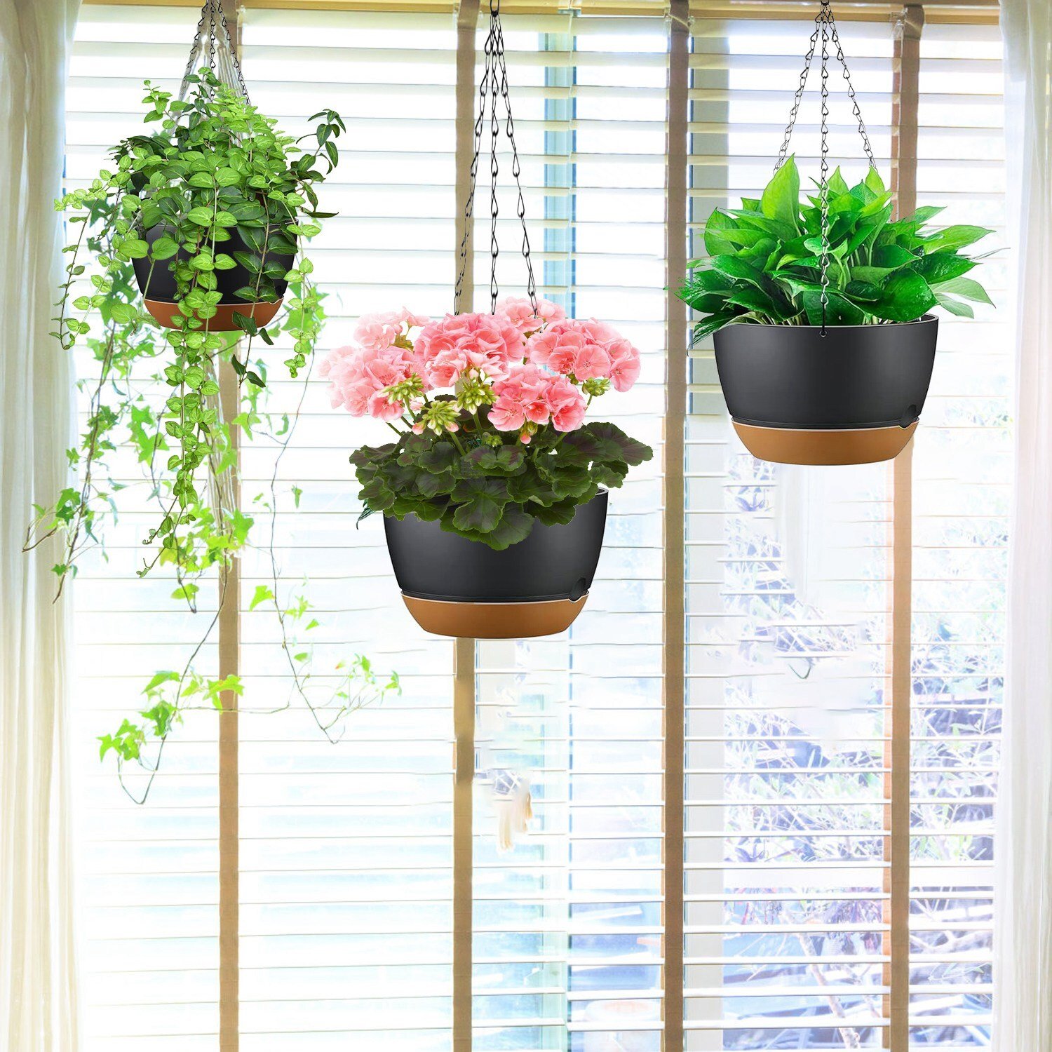 4 Pack Decorative Hanging Planter Pot for Living Spaces Garden Drainage Holes - Image 4