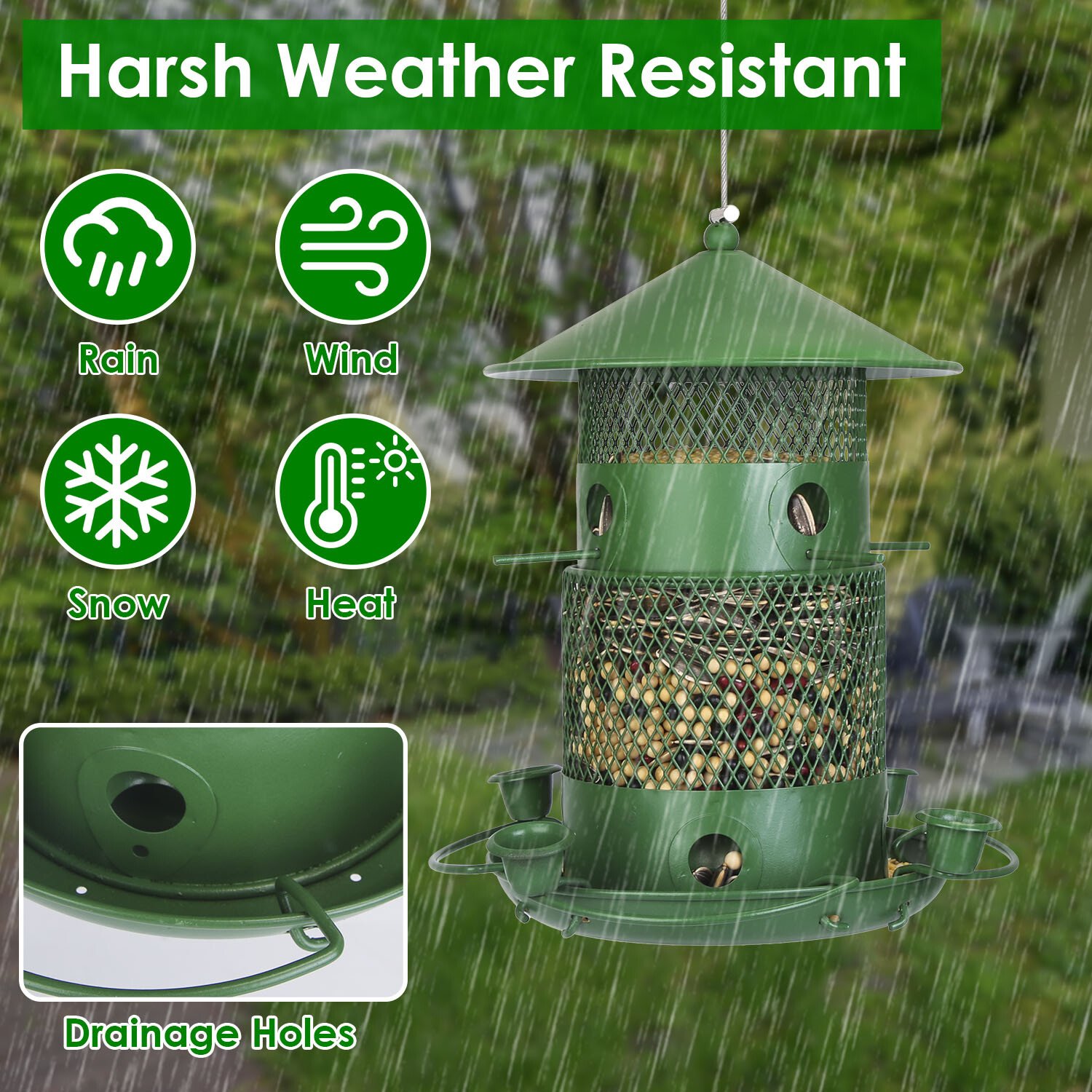 Metal Bird Feeder for Outdoor Hanging Bird Lovers Squirrel Proof w/ 4 Water Cups - Image 5