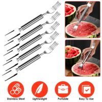 5Pc 2 in 1 Watermelon Cutter Slicer Fork Stainless Steel Dual Head Cutting Knife