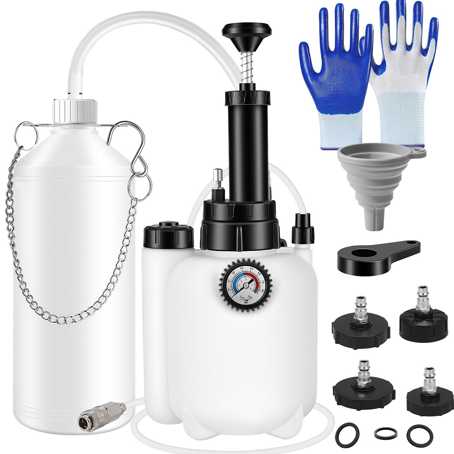3L Brake Bleeder Kit Manual Fluid Vacuum Pump with 4 Master Cylinder Adapters