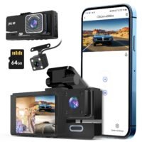 Car Dash Cam WiFi FHD 1080P Front/Rear/Inside Video Recorder Camera w/ 64G Card