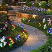 2PCS Solar Lily Flower Lights Outdoor Garden Yard Stake Color Changing LED Lamp