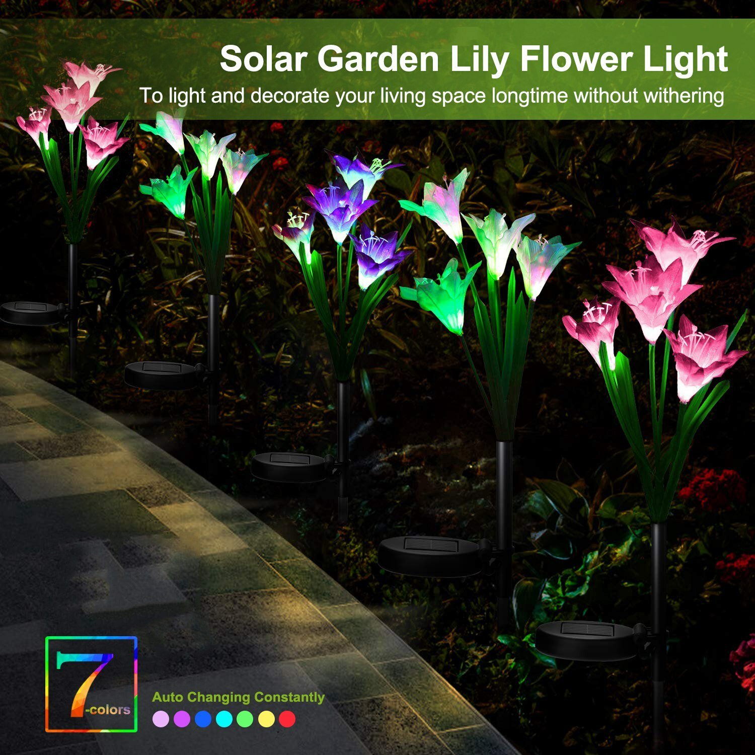 2PCS Solar Lily Flower Lights Outdoor Garden Yard Stake Color Changing LED Lamp - Image 3