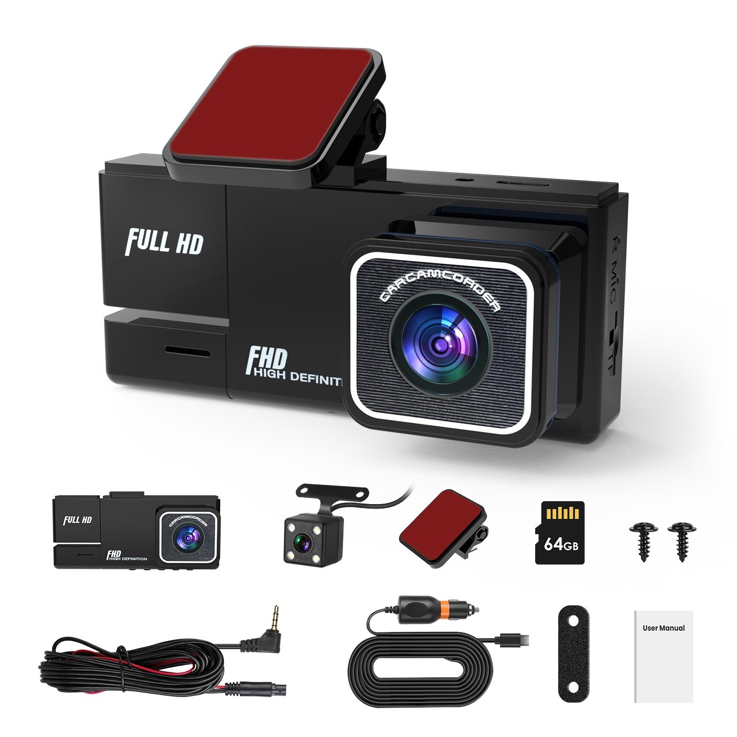 Car Dash Cam WiFi FHD 1080P Front/Rear/Inside Video Recorder Camera w/ 64G Card - Image 4