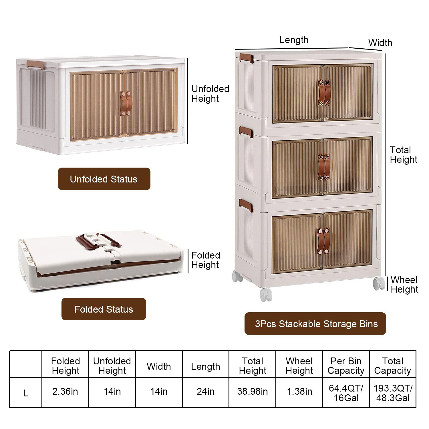 3 Pack 16 Gallon Stackable Storage Bins with Lids & Doors Closet Organizers Box - Image 3