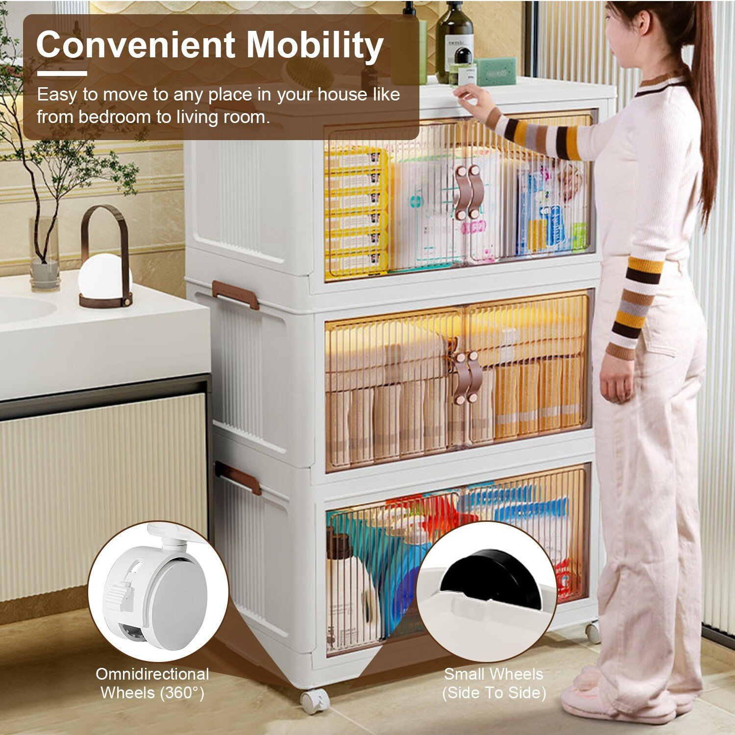 3 Pack 16 Gallon Stackable Storage Bins with Lids & Doors Closet Organizers Box - Image 5