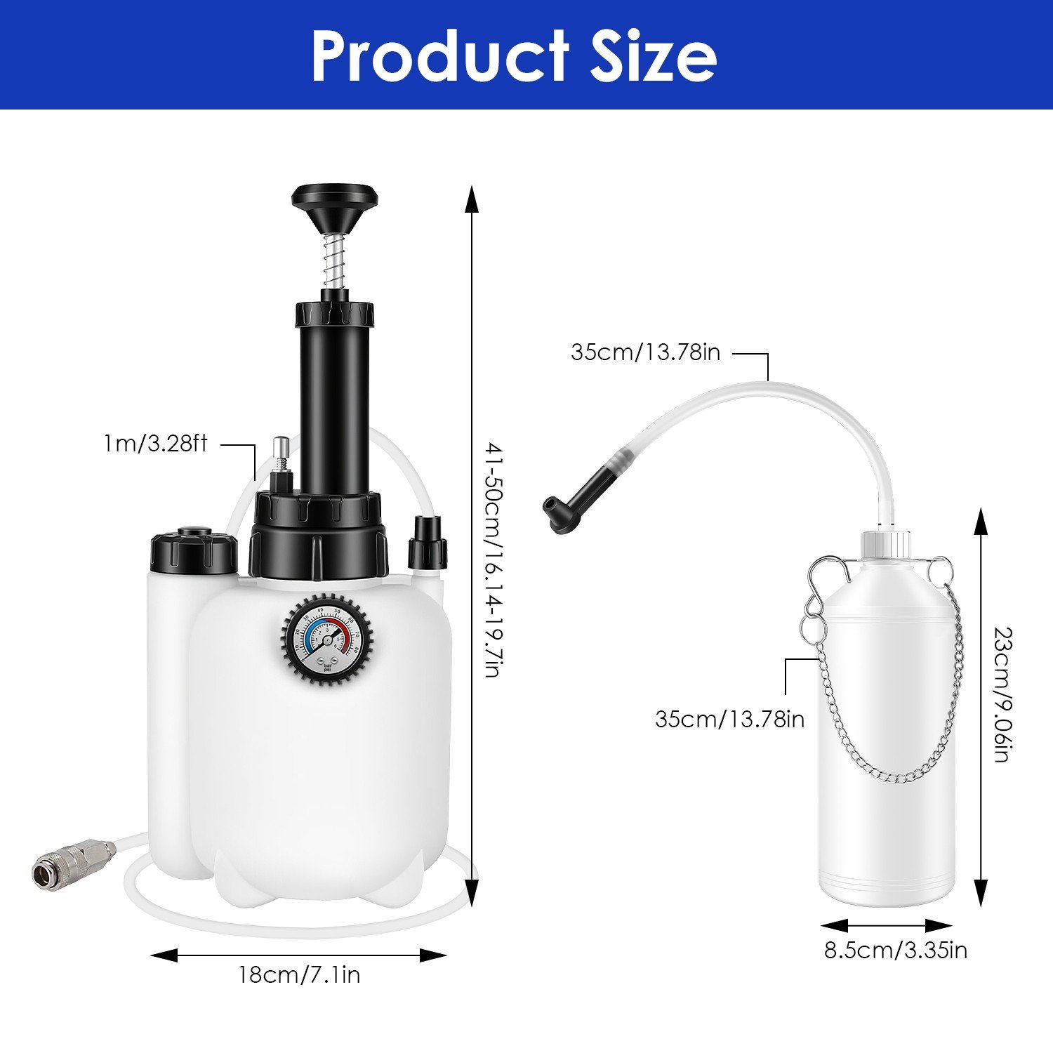 3L Brake Bleeder Kit Manual Fluid Vacuum Pump with 4 Master Cylinder Adapters - Image 3