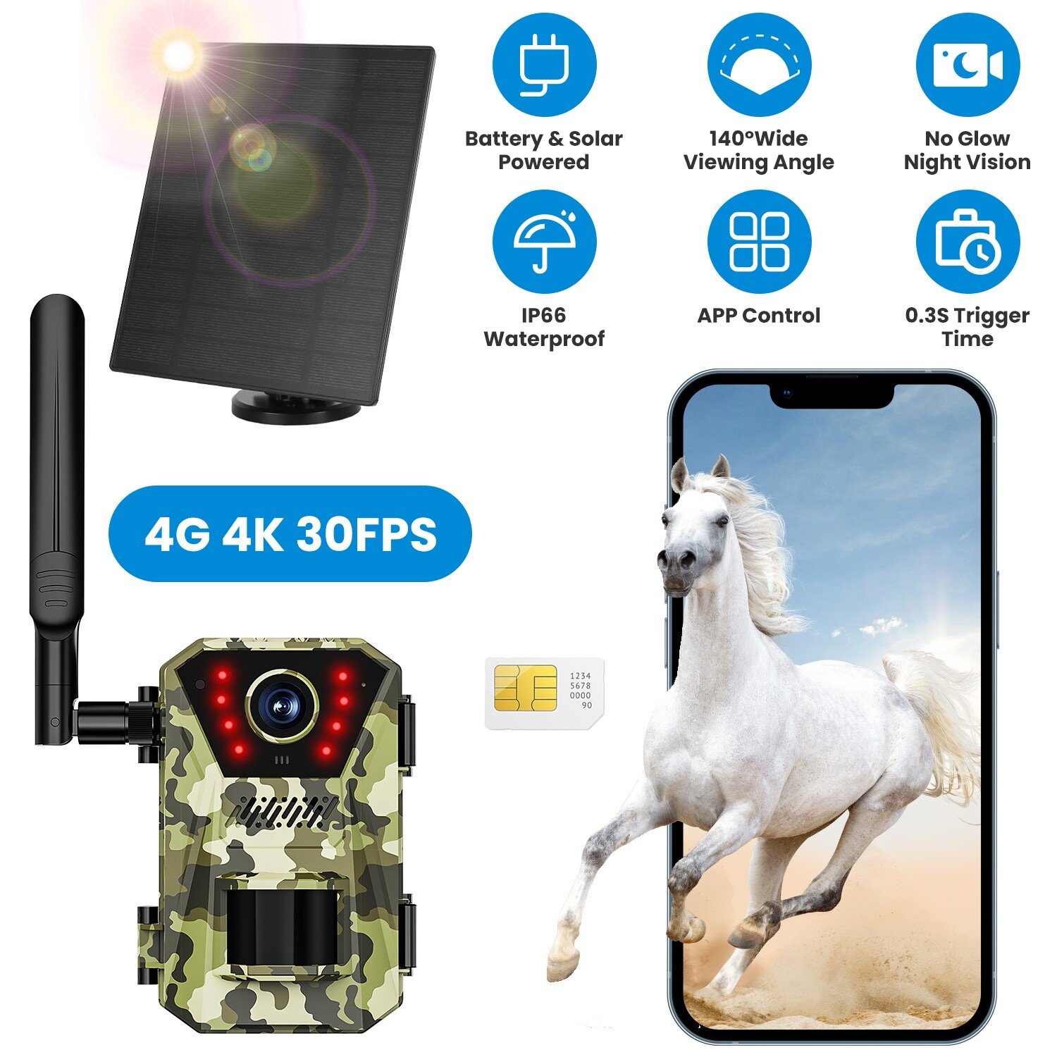 4G 14MP 4K Solar Trail Camera Hunting Night Vision Outdoor Wildlife Camera IP66 - Image 2