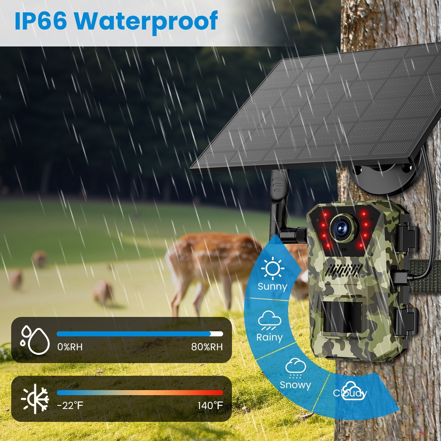 4G 14MP 4K Solar Trail Camera Hunting Night Vision Outdoor Wildlife Camera IP66 - Image 5