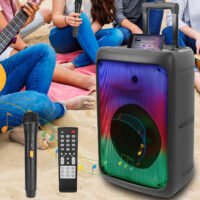 Portable Wireless Speaker with Handle Wheels Remote Control TWS FM USB DJ Party