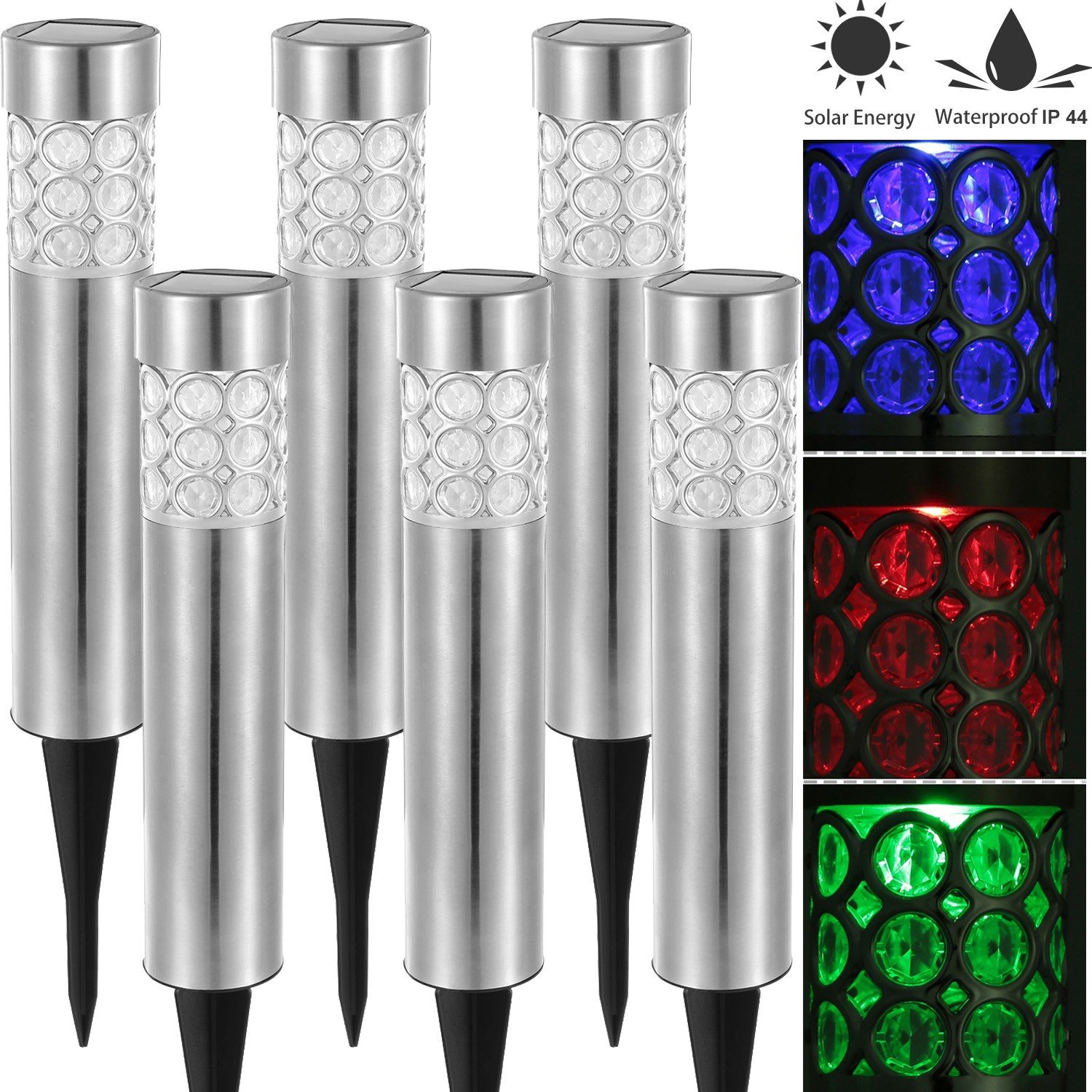 6Pcs Solar Landscape Lawn Light Waterproof Outdoor Garden Lamp RGB Decor Light