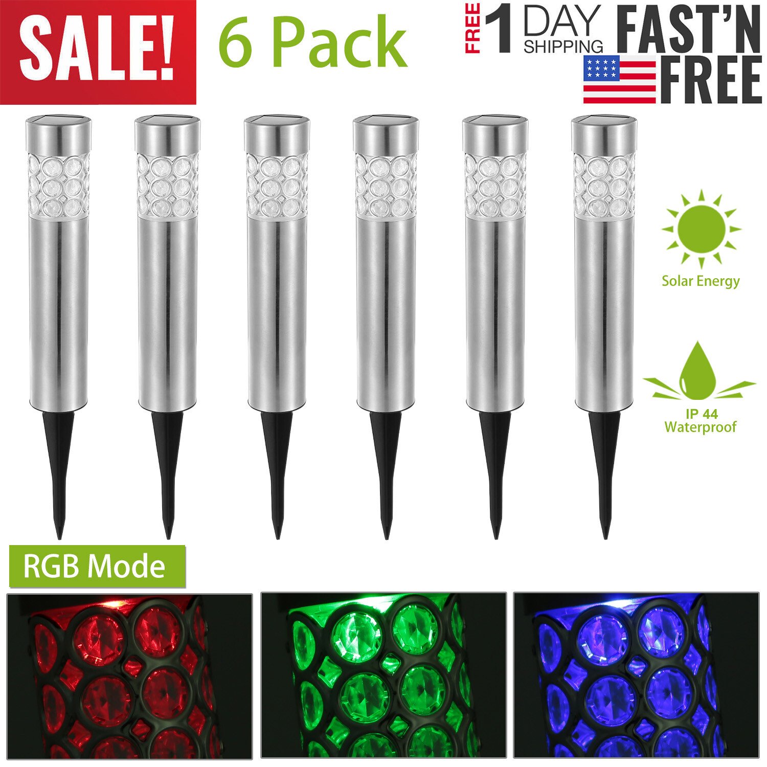 6Pcs Solar Landscape Lawn Light Waterproof Outdoor Garden Lamp RGB Decor Light - Image 2