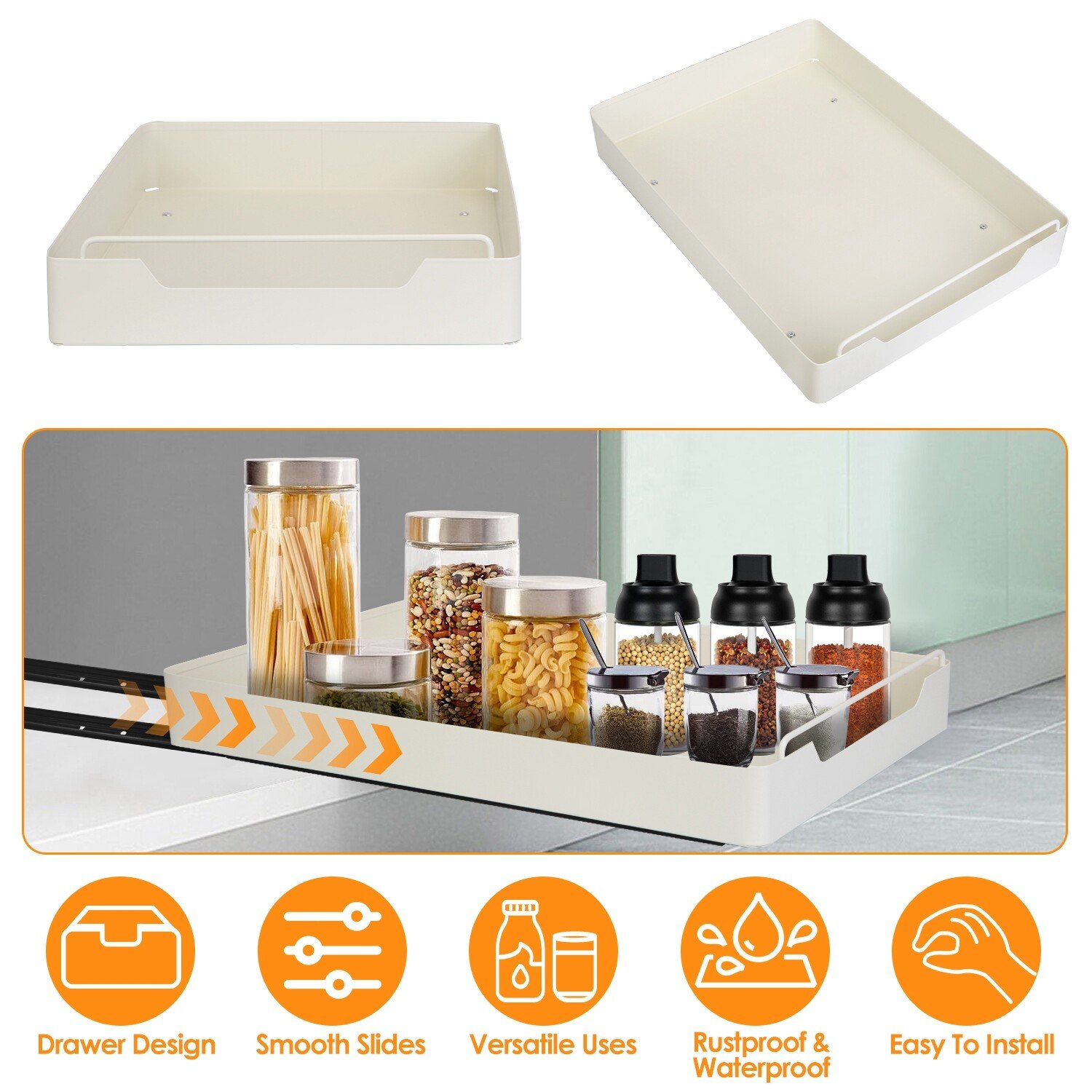17"Dx12"W Pull Out Cabinet Organizer Stick On Drawer Carbon Steel Pull Out Shelf - Image 2
