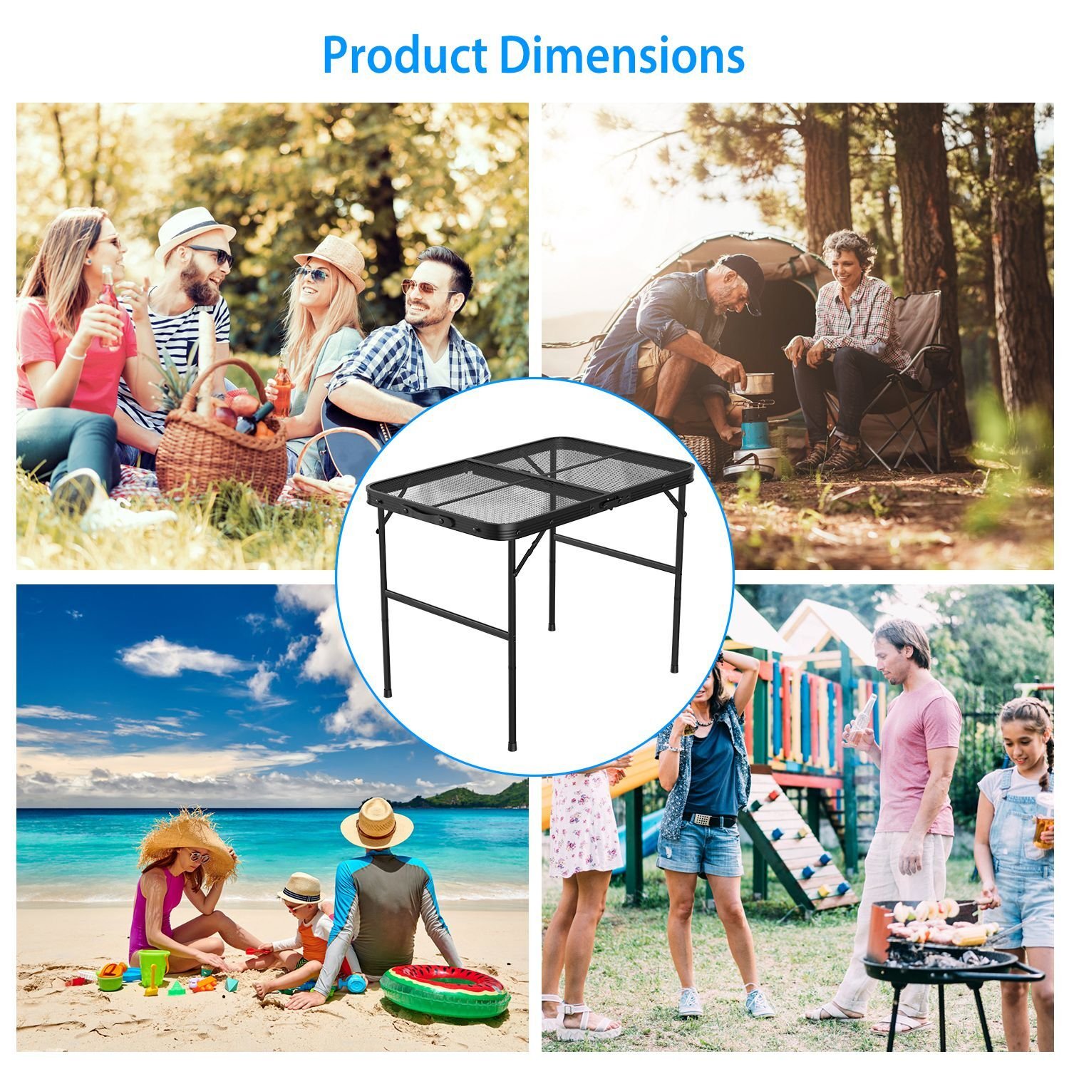 3ft Camping Table Folding Grill Table w/ Mesh Desktop Height Adjustable Aluminum - Image 4