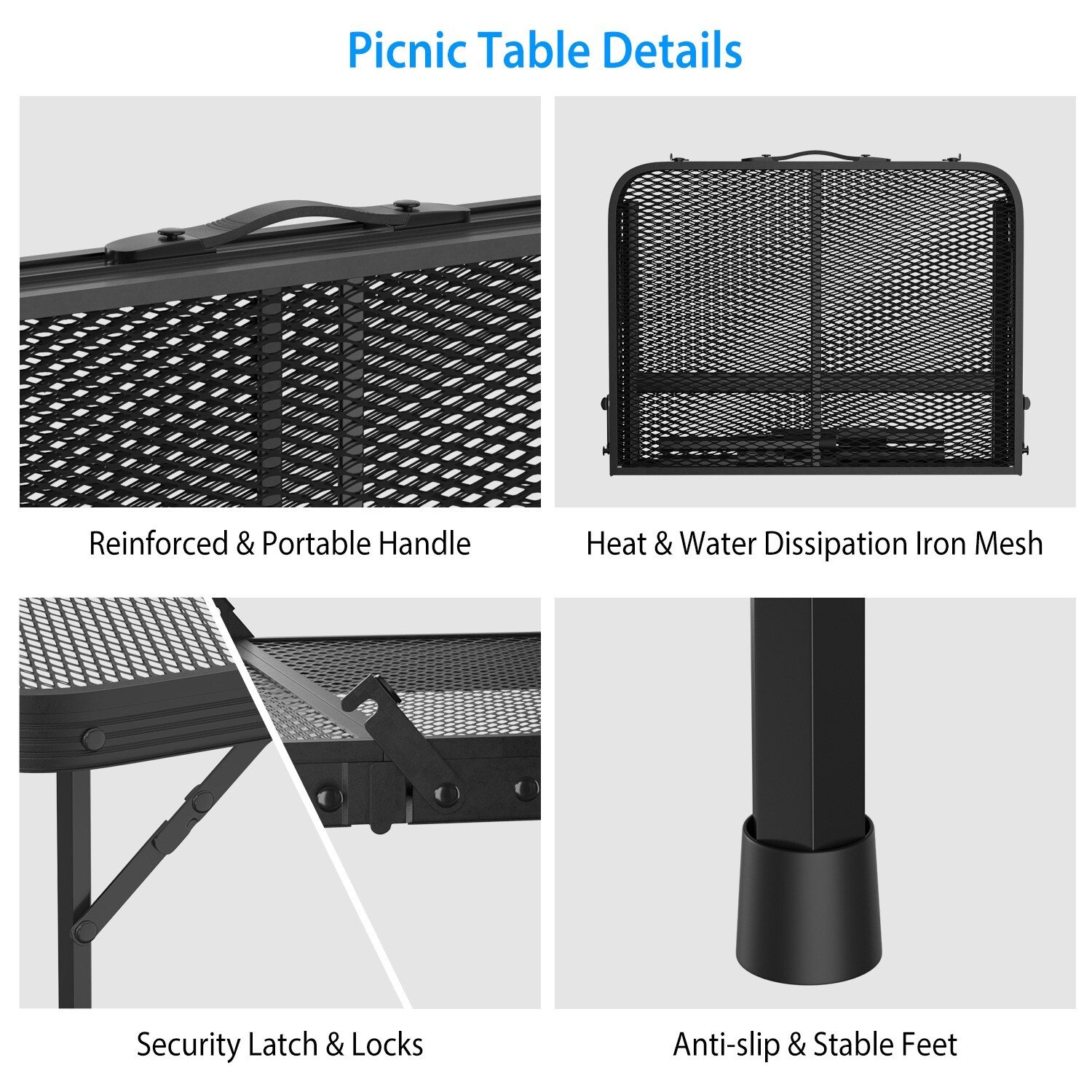 3ft Camping Table Folding Grill Table w/ Mesh Desktop Height Adjustable Aluminum - Image 5
