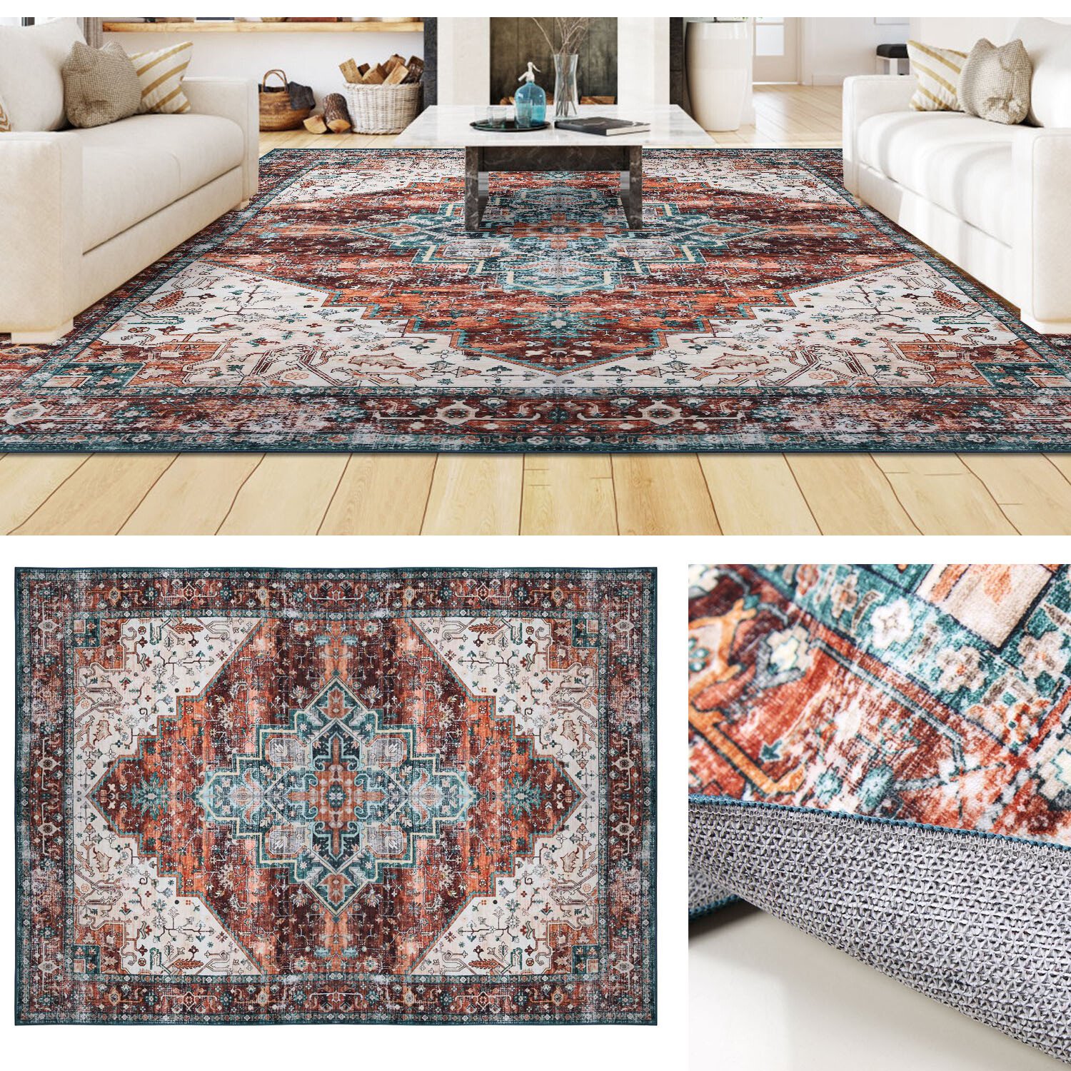 8x10FT Modern Area Rug Machine Washable Rugs for Living Room Non Slip Carpet