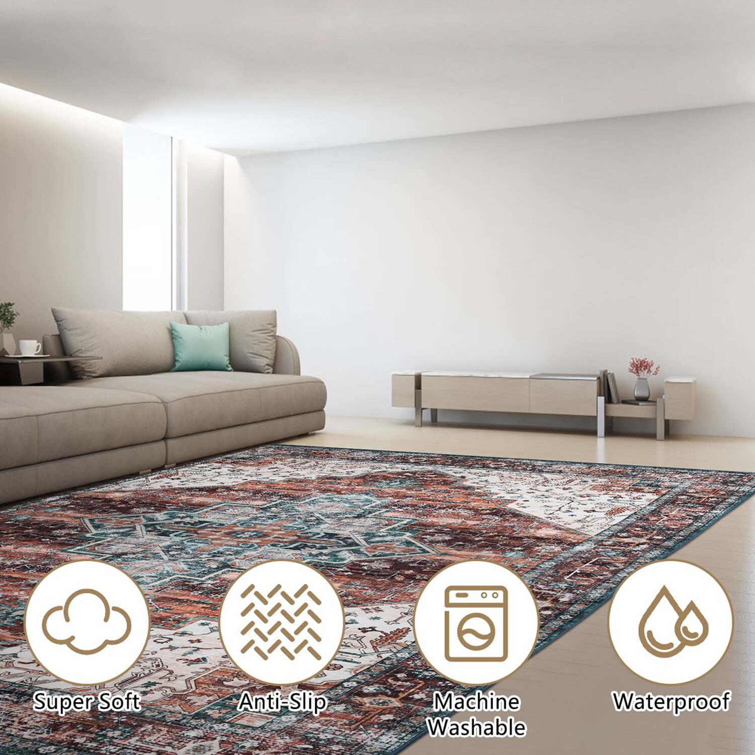 8x10FT Modern Area Rug Machine Washable Rugs for Living Room Non Slip Carpet - Image 2