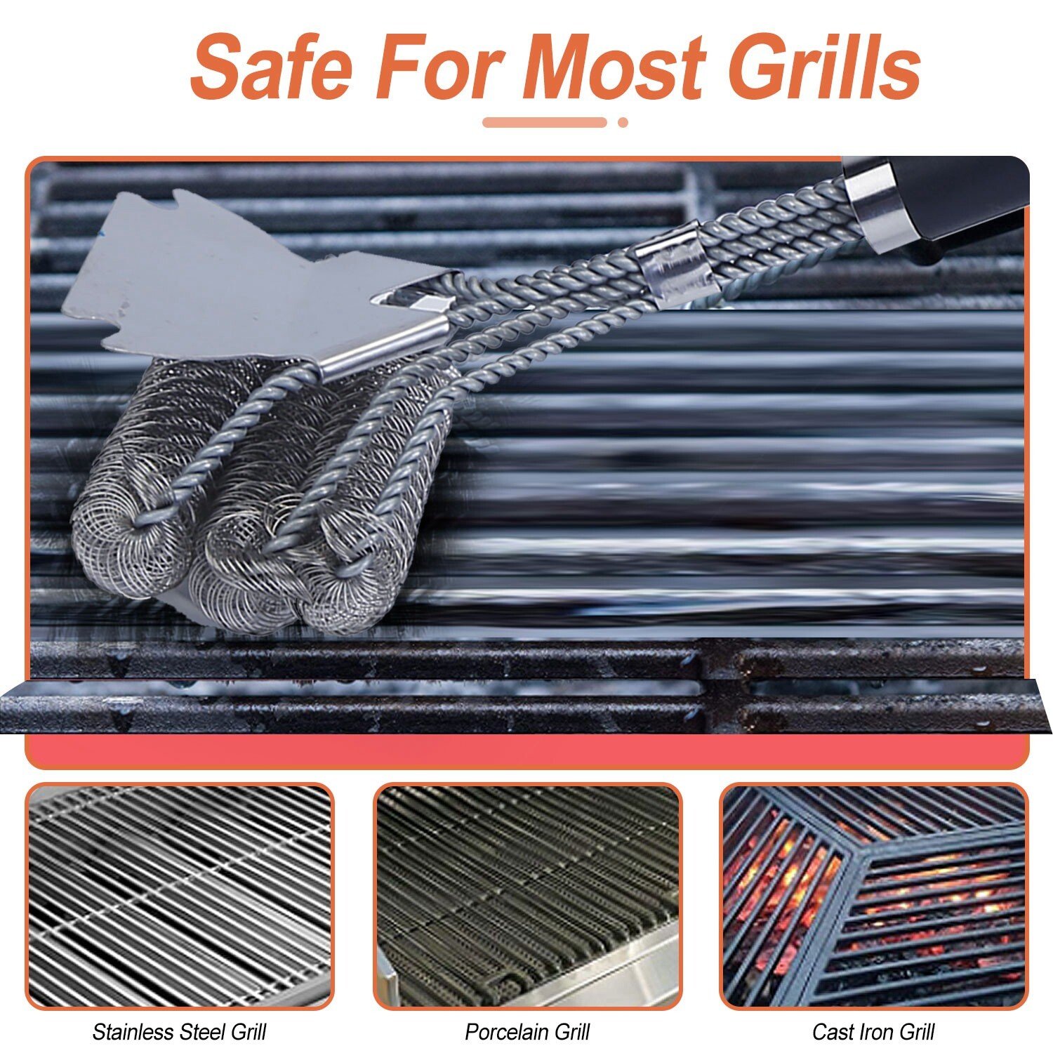 16.5 inch Grill Stainless Steel Cleaner Wire Bristle Barbecue Scraper BBQ Brush - Image 2