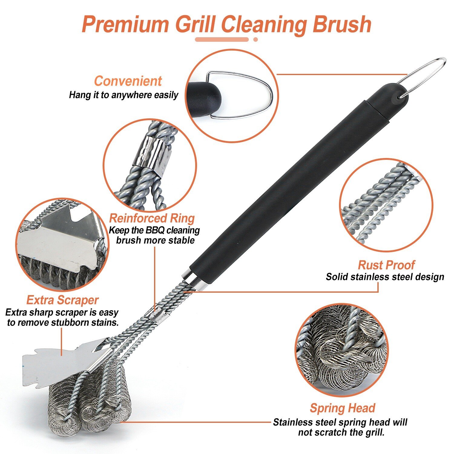 16.5 inch Grill Stainless Steel Cleaner Wire Bristle Barbecue Scraper BBQ Brush - Image 5