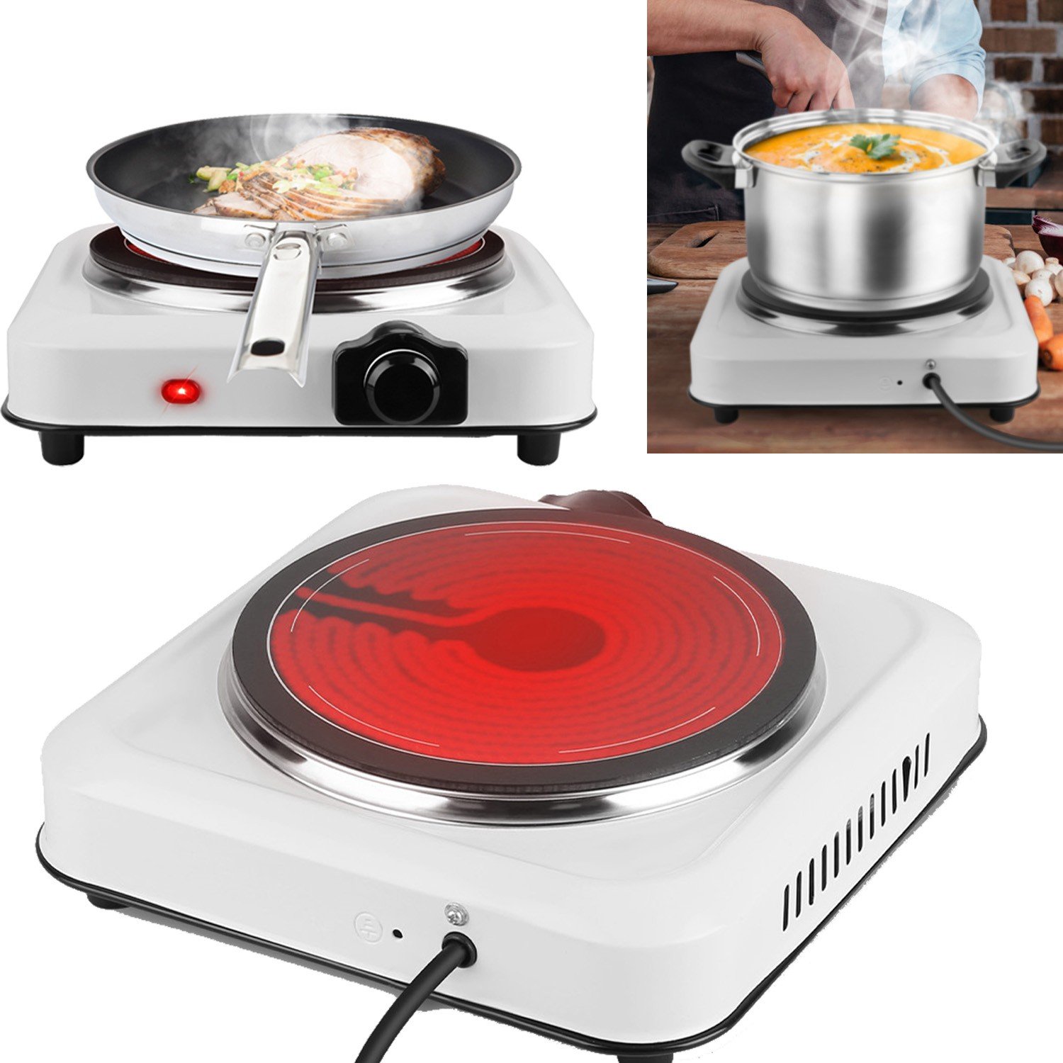 1000W Electric Single Burner Hot Plates w/ 7.5" Glass Cooktop Stove for Cooking
