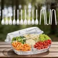 Fruit Ice Serving Tray - Chilled Veggie Tray Shrimp Cocktail Serving Dish w/ Lid