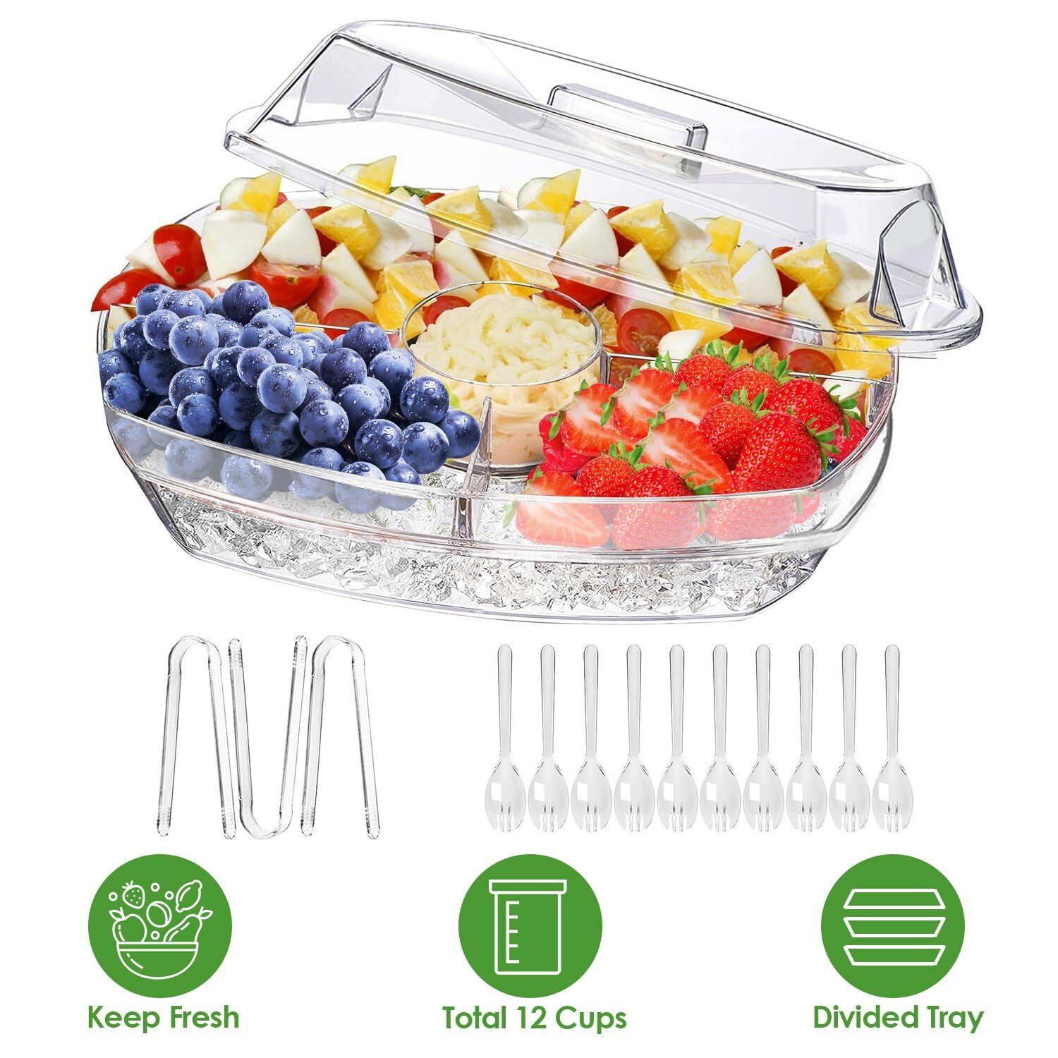 Fruit Ice Serving Tray - Chilled Veggie Tray Shrimp Cocktail Serving Dish w/ Lid - Image 2
