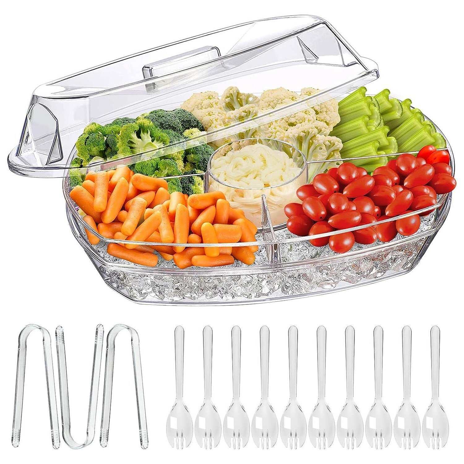 Fruit Ice Serving Tray - Chilled Veggie Tray Shrimp Cocktail Serving Dish w/ Lid - Image 3