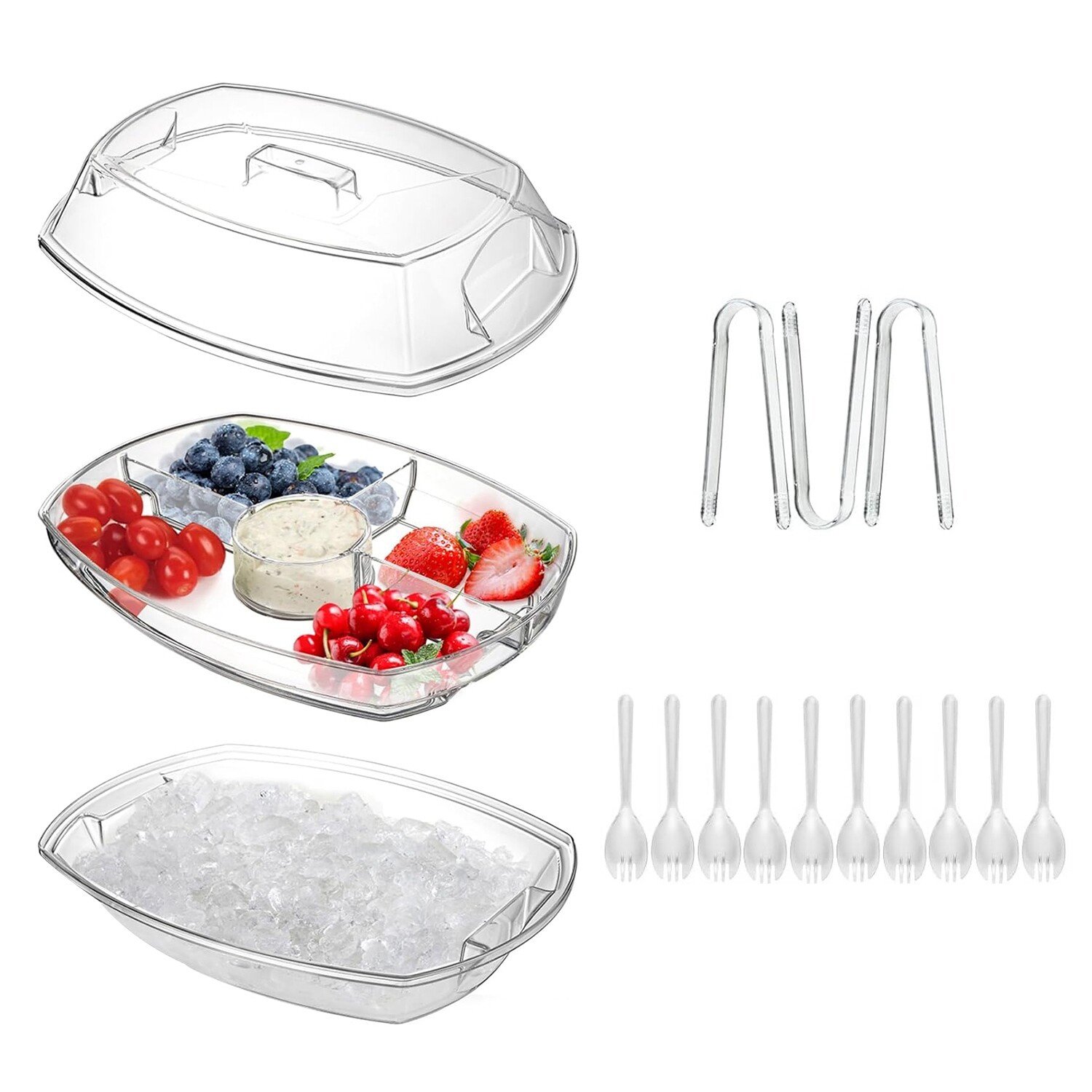Fruit Ice Serving Tray - Chilled Veggie Tray Shrimp Cocktail Serving Dish w/ Lid - Image 4