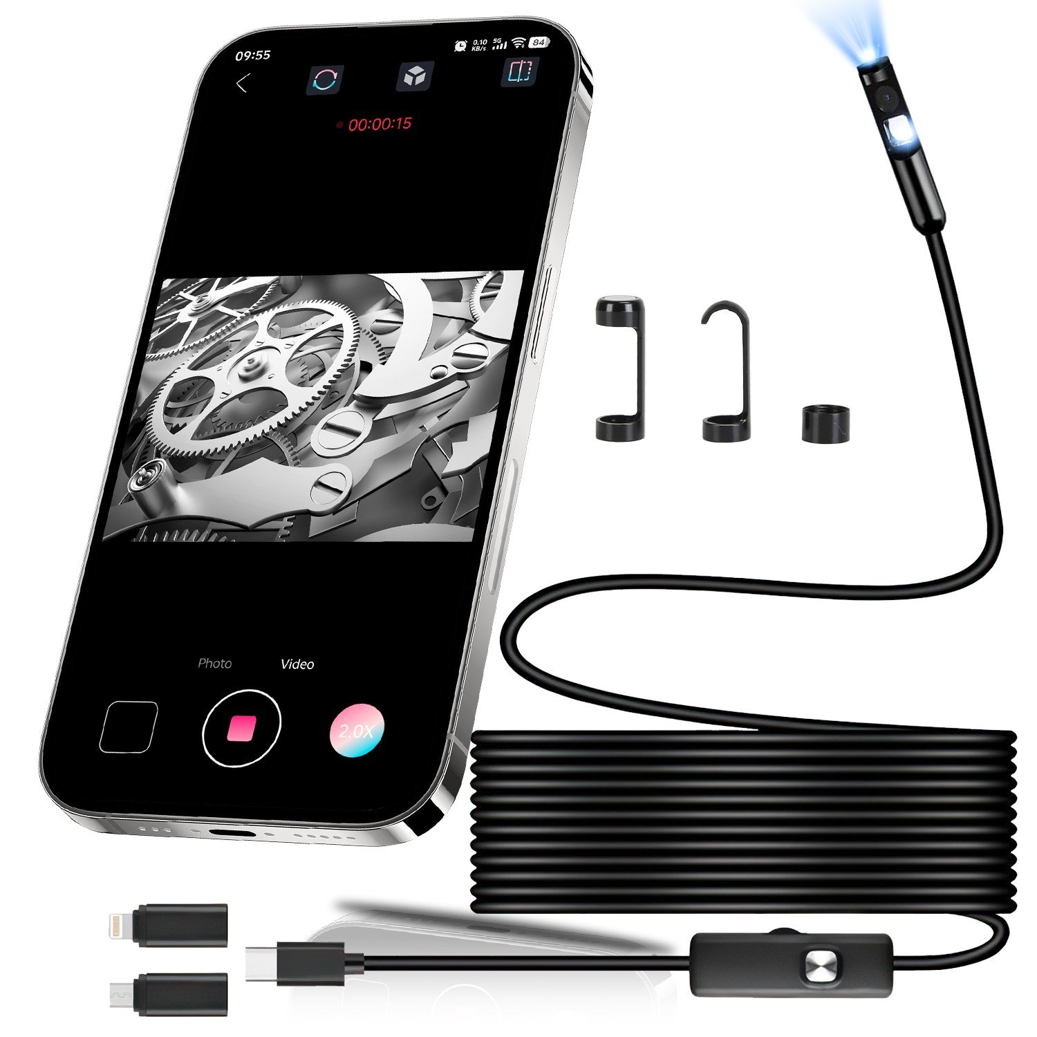 1920P Endoscope Camera Borescope 16.4FT Waterproof Inspection Cable APP Control