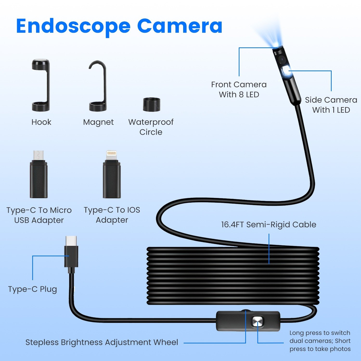1920P Endoscope Camera Borescope 16.4FT Waterproof Inspection Cable APP Control - Image 4