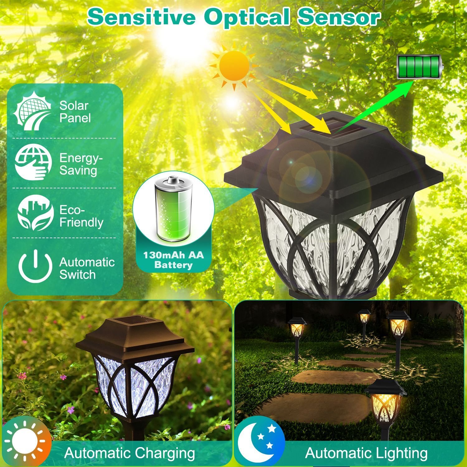 6 Pack Solar LED Stake Pathway Lights Ripple Yard Decor Auto On/Off Waterproof - Image 3