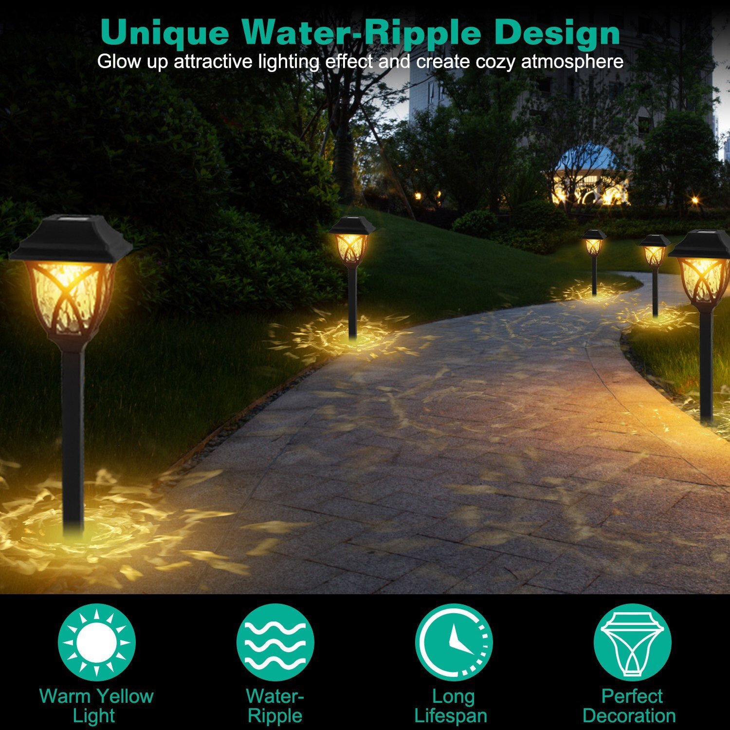 6 Pack Solar LED Stake Pathway Lights Ripple Yard Decor Auto On/Off Waterproof - Image 5
