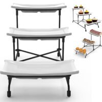 3 Tier Reusable Plastic Serving Tray with Metal Display Stand for Party Supplies