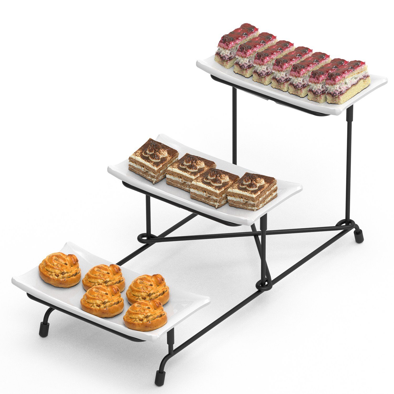 3 Tier Reusable Plastic Serving Tray with Metal Display Stand for Party Supplies - Image 4