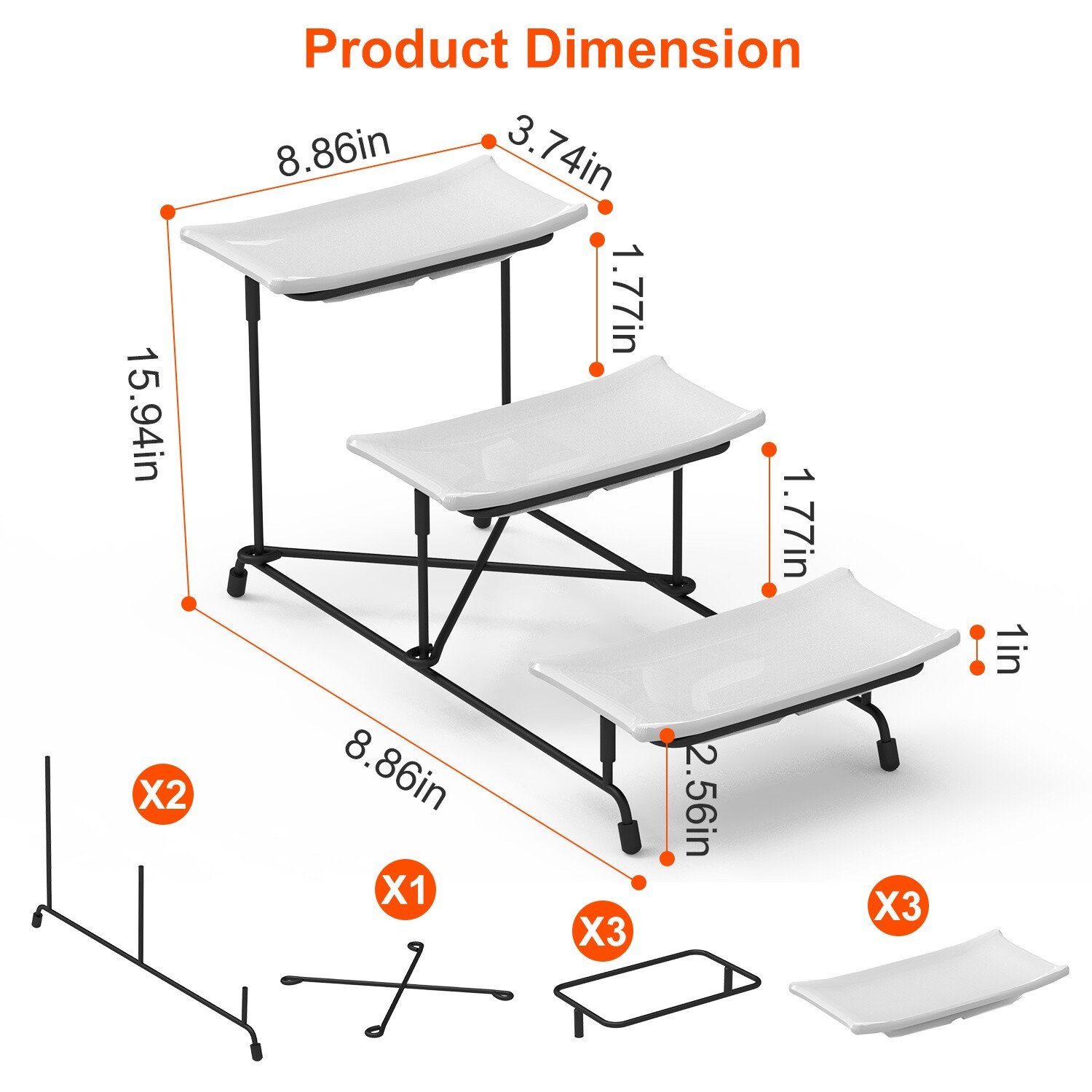 3 Tier Reusable Plastic Serving Tray with Metal Display Stand for Party Supplies - Image 5